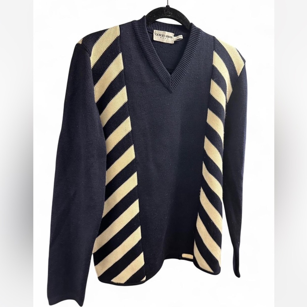 Giorgio Armani Neve Knit Sweater Striped V Neck